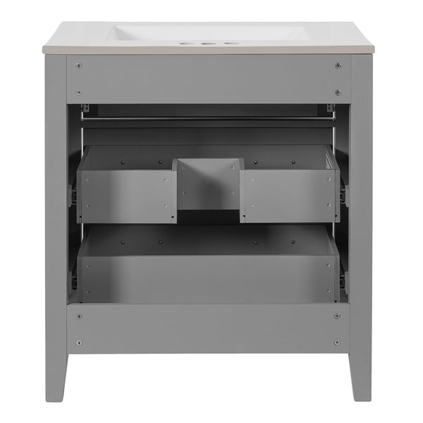 English Elm 30'' Bathroom Vanity with Ceramic Sink, Solid Wood Frame Retro Style Vanity with 3 Drawers & Gold Handles Gray N710P246209E
