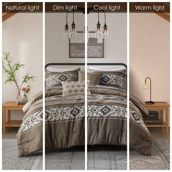 English Elm 5 Stripe Herringbone Comforter Set with Throw Pillows Full/Queen — Southwestern Striped Microfiber Cozy Brown 23.82 L x 19.29 W x 11.02 H B035P266667