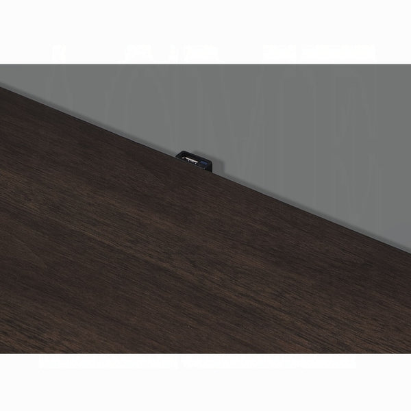 English Elm Modern White and Brown Nightstand with USB Port, 2 Drawers, Slatted Front, Metal-Tipped Legs, Durable Wood B2741P322565