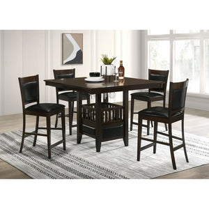 English Elm Finley Espresso 5-Piece Dining Set with Wine Glass Storage, Black Faux Leather Chairs & Cabinet Accent B062S00826