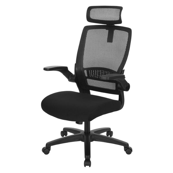 OSP Home Furnishings Mesh Back Ergonomic Manager Chair with Adjustable Headrest Lumbar Support for Home Office EM65151HR-3