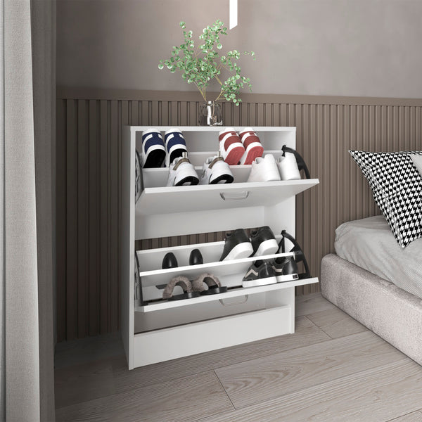 English Elm Shoe Compact 2-Door White Engineered Wood Shoe Cabinet for Entryway or Bedroom — Durable Concealed Storage B097P369435