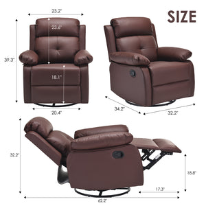 English Elm Small Rocker Swivel Recliner Chair with 360° Swivel, 30° Rocking and Adjustable 90–150° Recline Comfortability Brown T3623P380479