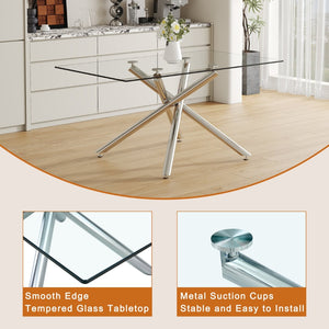 English Elm Table - Modern Luxurious Transparent Glass Dining Set With 6 Dark Gray Pu Chairs & Silver Legs W1151S04130-GIGA