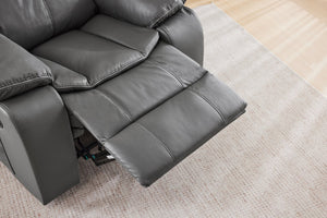 English Elm Black Air Leather Massage Recliner with Vibration Heating for Living Room Lounge Gray B2766P488713
