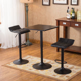 Black Square Top Adjustable Height Bar Table with Metal Base & 2 Swivel Leather Bar Stools