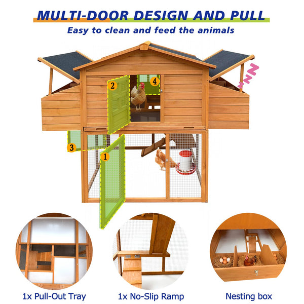 English Elm Chicken Coop Outdoor Backyard Habitat with Nesting Boxes Perch Rail and Weatherproof Roof W3166S00001