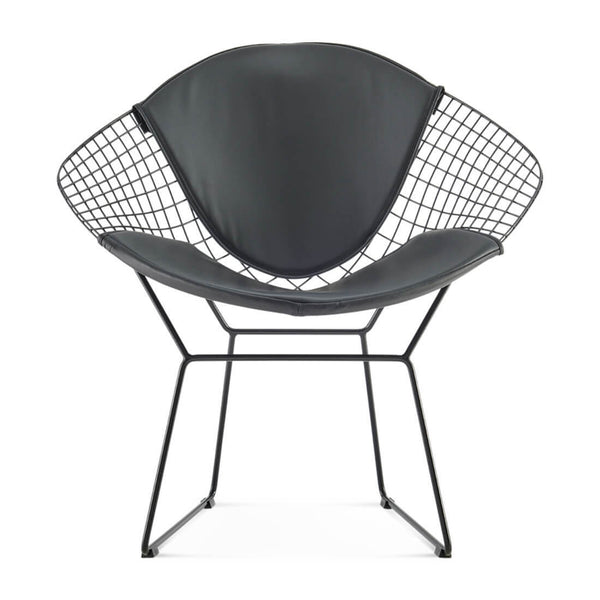 English Elm Diamond Chair Black Frame Modern Iron Wire Design with PU Seat, Multiple Finishes, 28x22x27 Inches B353P366768