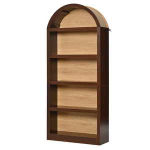 English Elm On-trend Farmhouse Two-tone Bookcase Set Arched Fabric Crown Open 5-tier Shelving Walnut N721P411205P