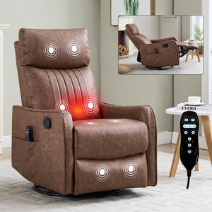 English Elm Beige Fabric Swivel Rocker Recliner with Massage Nodes and Lumbar Heat for Living Room Brown W1803P363426