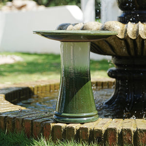 English Elm 17'' Handcrafted Ceramic Pedestal Bird Bath Glazed Ombre Swirl Garden Accent Piece Grass Green W3273P371885