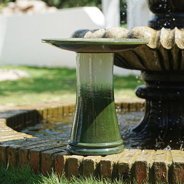 English Elm 17'' Handcrafted Ceramic Pedestal Bird Bath Glazed Ombre Swirl Garden Accent Piece Grass Green W3273P371885