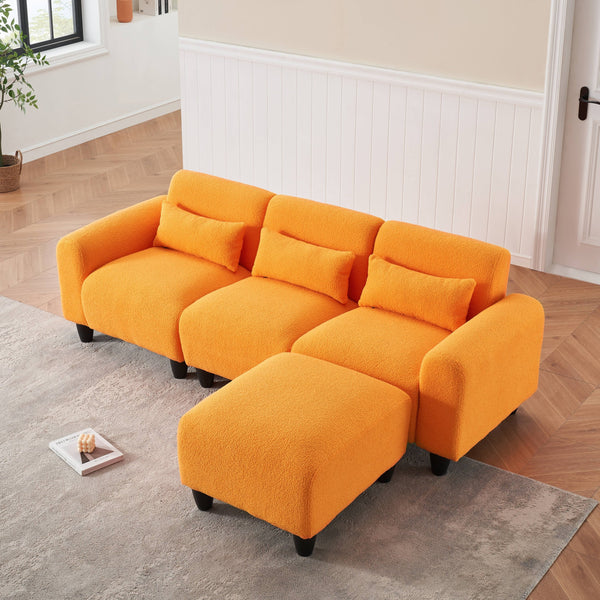 English Elm The 84.6-inch teddy fleece sofa converts to a 4-seat modular two-seater, plush sponges, 600lb capacity, ideal for small apartments Orange W1658S00013