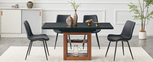 English Elm Scalable Extendable Dining Set Four Chairs Linen Upholstered Walnut Base Modern Walnut+Black W1151S04699