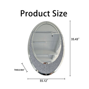 English Elm Oval Frameless Wall Mirror with Crushed Crystal Inlay Glam Silver Accent Decor W3836P427781