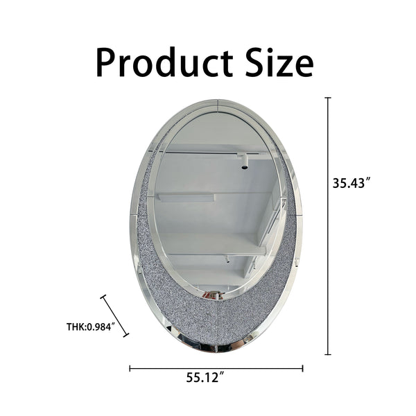 English Elm Oval Frameless Wall Mirror with Crushed Crystal Inlay Glam Silver Accent Decor W3836P427781