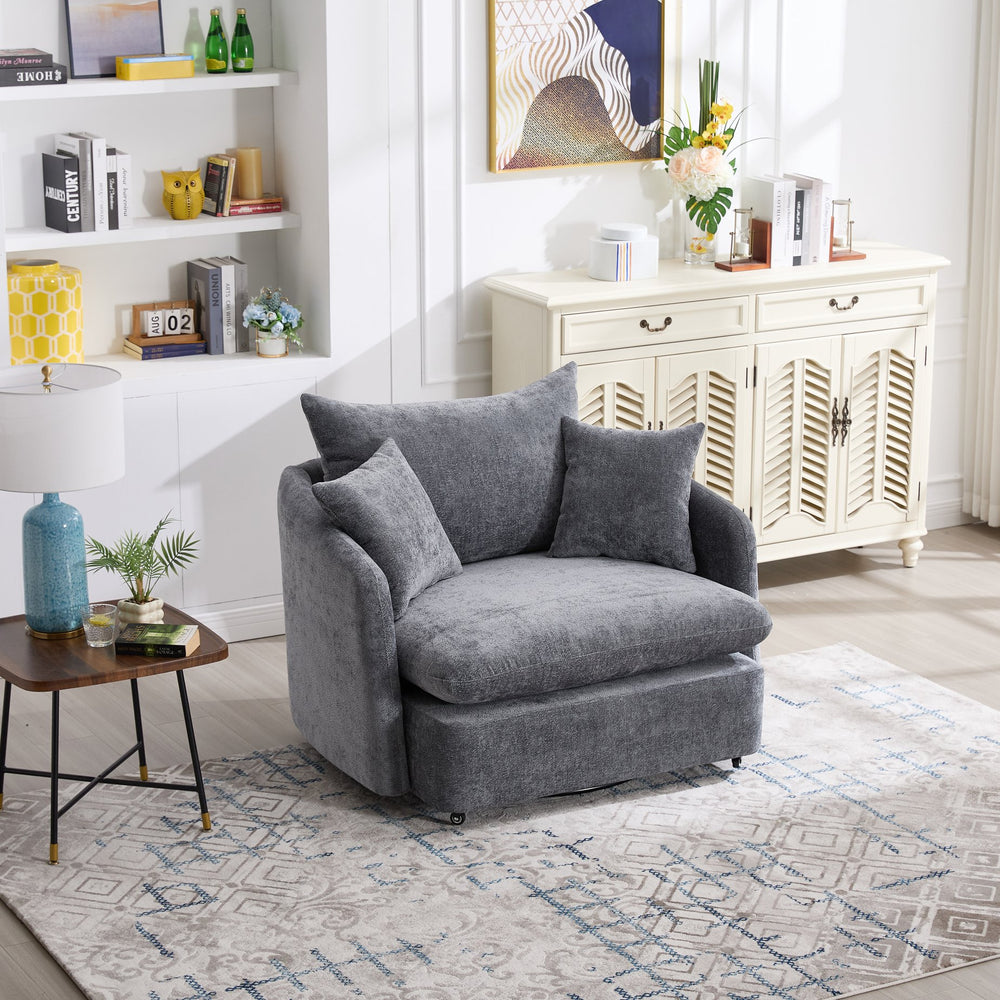 English Elm 360° 360 Swivel Oversized Chenille Armchair with Pocket Spring Seat and Three Throw Pillows Grey W1361S00053