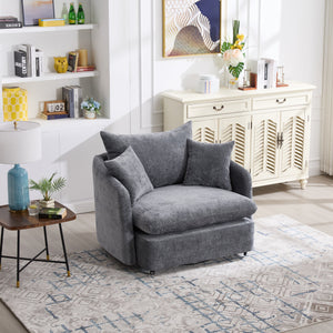 English Elm 360° 360 Swivel Oversized Chenille Armchair with Pocket Spring Seat and Three Throw Pillows Grey W1361S00053