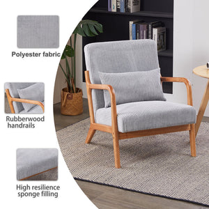 English Elm Mid-Century Upholstered Accent Chair Light Gray — Ergonomic Solid Wood Frame, Cozy Reading Pillow, Versatile Home Seating W2989P295270