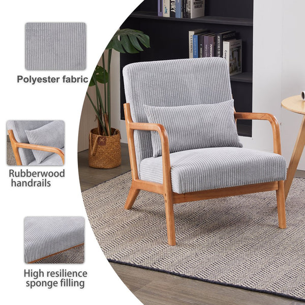 English Elm Mid-Century Upholstered Accent Chair Light Gray — Ergonomic Solid Wood Frame, Cozy Reading Pillow, Versatile Home Seating W2989P295270