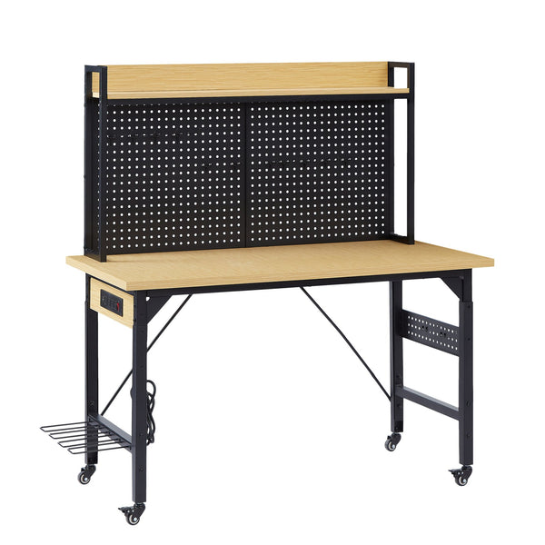 English Elm 48''adjustable Rolling Workbench Steel Frame Pegboard Outlets Garage Workshop W1162P223029