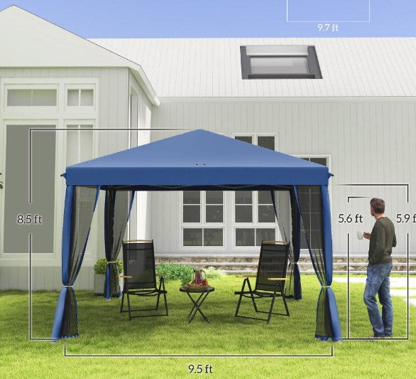English Elm Height Adjustable 10x10 Pop up Canopy with Mesh Walls Steel Frame Uv Protection Blue T3971P425612