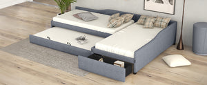 English Elm Upholstered Twin Daybed with Pull Out Trundle Linen Blend Sofa Style Studio Bed Gray GX001316AAE