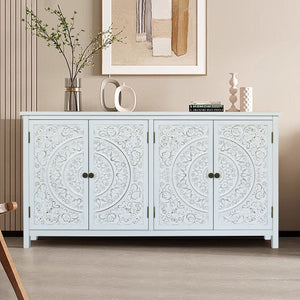 English Elm 60"White Antique White Rustic Sideboard Cabinet with 4 Doors & Drawer, Durable MDF Storage Buffet W2295P306910