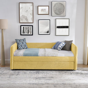 English Elm Daybed Boucle Upholstered Tufted Twin Trundle Sofa for Guest Bedroom Studio Lounge Yellow W1413S00174