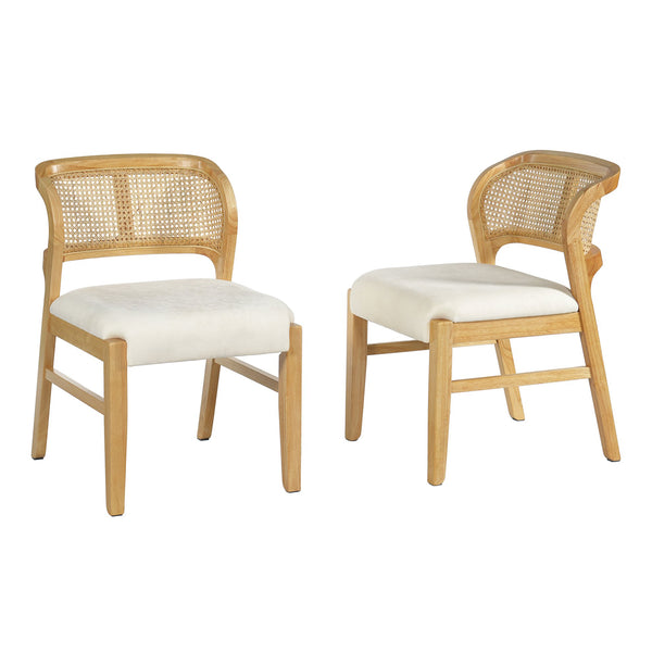 English Elm Mid-century Modern Rattan Cane Back Dining Chair Set Rubberwood Frame Upholstered Seat N768P437928N