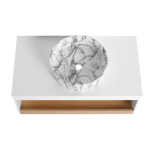 English Elm 36" Floating Bathroom Vanity Light Oak Modular Cabinet with Gel Coat Integrated Sink Grey+White,White + Light Oak W3450S00064