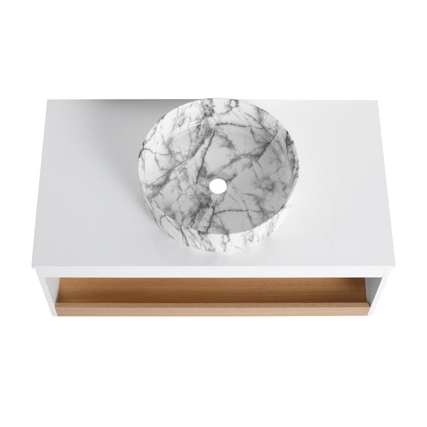 English Elm 36" Floating Bathroom Vanity Light Oak Modular Cabinet with Gel Coat Integrated Sink Grey+White,White + Light Oak W3450S00064