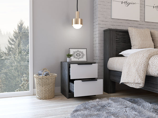 English Elm Washington Two Drawer Nightstand with Open Shelf Modern Two Tone Bedroom Storage B128P148988