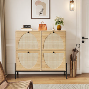 English Elm Space-saving Rattan Shoe Cabinet Artisan Woven Entryway Storage with Four Flip Doors W5221P454781