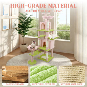 English Elm 71 Inch Floral Cat Tower with Condo Hammock Sisal Posts and Plush Perches for Large Breeds Pink W243P326627