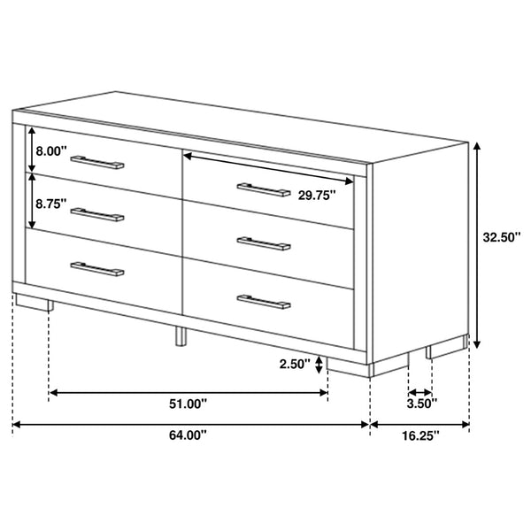 English Elm Tokyo Cappuccino 6-Piece Bedroom Set With Nightstands, Dresser & Mirror - Modern Minimalist Elegance B062S00979-GIGA