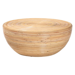 English Elm Laminated Rattan Round Coffee Table Handcrafted Drum Silhouette for Bohemian Living B2750P467866