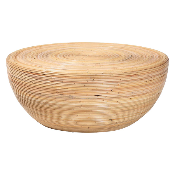 English Elm Laminated Rattan Round Coffee Table Handcrafted Drum Silhouette for Bohemian Living B2750P467866