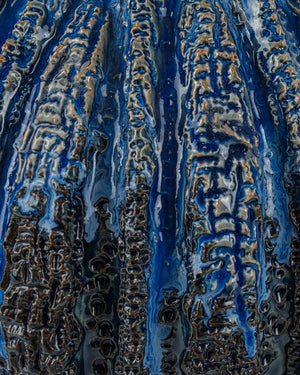 Currey & Company Folios Vase - Handcrafted Dark Clay Ceramic With Unique Blue Reactive Glaze & Textured Design Blue Ceramic 1200-1048-currey-company