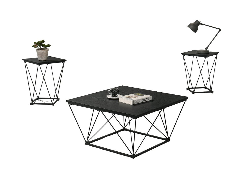 English Elm Contemporary 3-Piece Table Set With Angular Metal Base – Sleek Black Finish For Modern Living Spaces B2741P391802