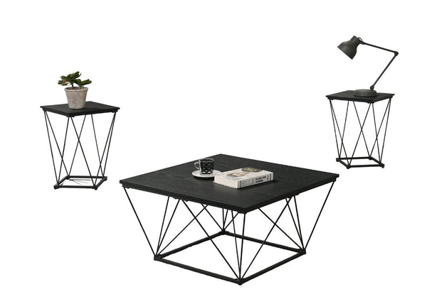 English Elm Contemporary 3-Piece Table Set With Angular Metal Base – Sleek Black Finish For Modern Living Spaces B2741P391802