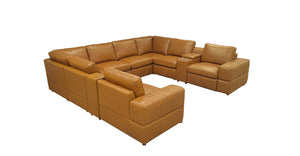 English Elm Premium Leather Match Sectional with Dual Recliners Square Arms and Console Storage Ginger B2748S00139