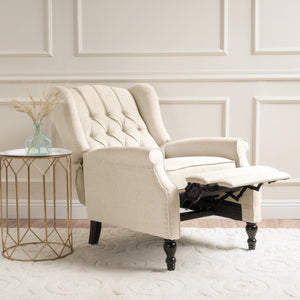 English Elm Charcoal Wingback Pushback Recliner with Button Tufted Diamond Fabric Upholstery Beige N763P410529A