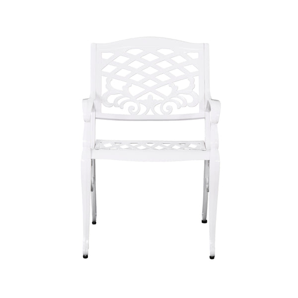 English Elm Christopher Knight Home® - Monterey Cast Aluminum 7-Piece Outdoor Dining Set in White — Floral Lattice Table, Rust-Resistant Elegance 54589.00WHI-6_57704.00WHI