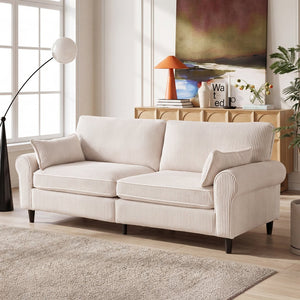 English Elm 80.7" Corduroy Upholstered Loveseat with Rolled Arms Solid Wood Iron Frame Modern W5515P488371