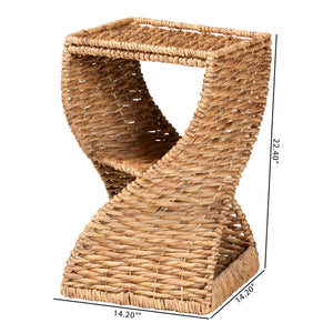 English Elm Bohemian Grasscloth Wrapped Hourglass Side Table with Sculptural Hexagonal Top B2750P467702