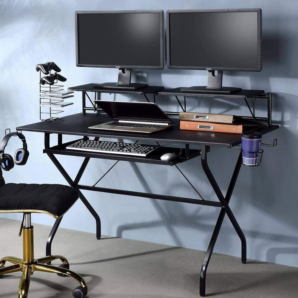 English Elm Rectangular Computer Desk With Spacious Surface, Sliding Keyboard Tray & Sturdy Black Frame B016P311805-GIGA