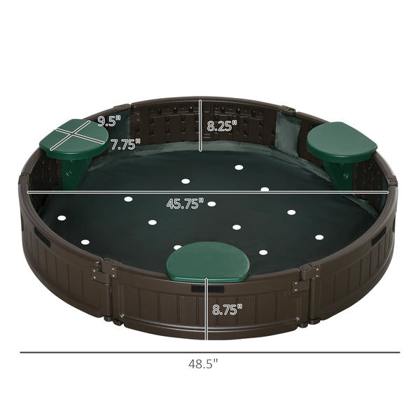 English Elm Outsunny Round Kids Sandbox with Cover Four Seats Hdpe Backyard Play Area W2225P200385
