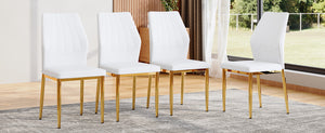 English Elm Set of 4 Brown Shell-Pattern Dining Chairs with Ergonomic Tech Fabric, Sturdy Metal Legs, 37" White+Gold W1151P359611