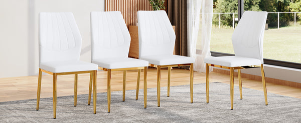 English Elm Set of 4 Brown Shell-Pattern Dining Chairs with Ergonomic Tech Fabric, Sturdy Metal Legs, 37" White+Gold W1151P359611